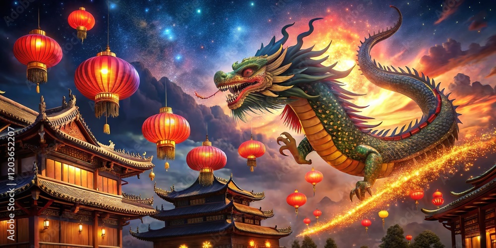 Obraz premium Dragon Lantern Festival: Illuminated Chinese New Year Celebration