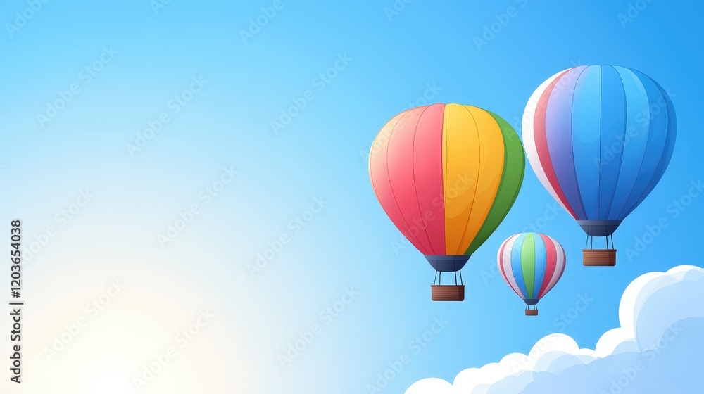 Obraz premium Colorful hot air balloons soaring in a clear blue sky during a vibrant festival event
