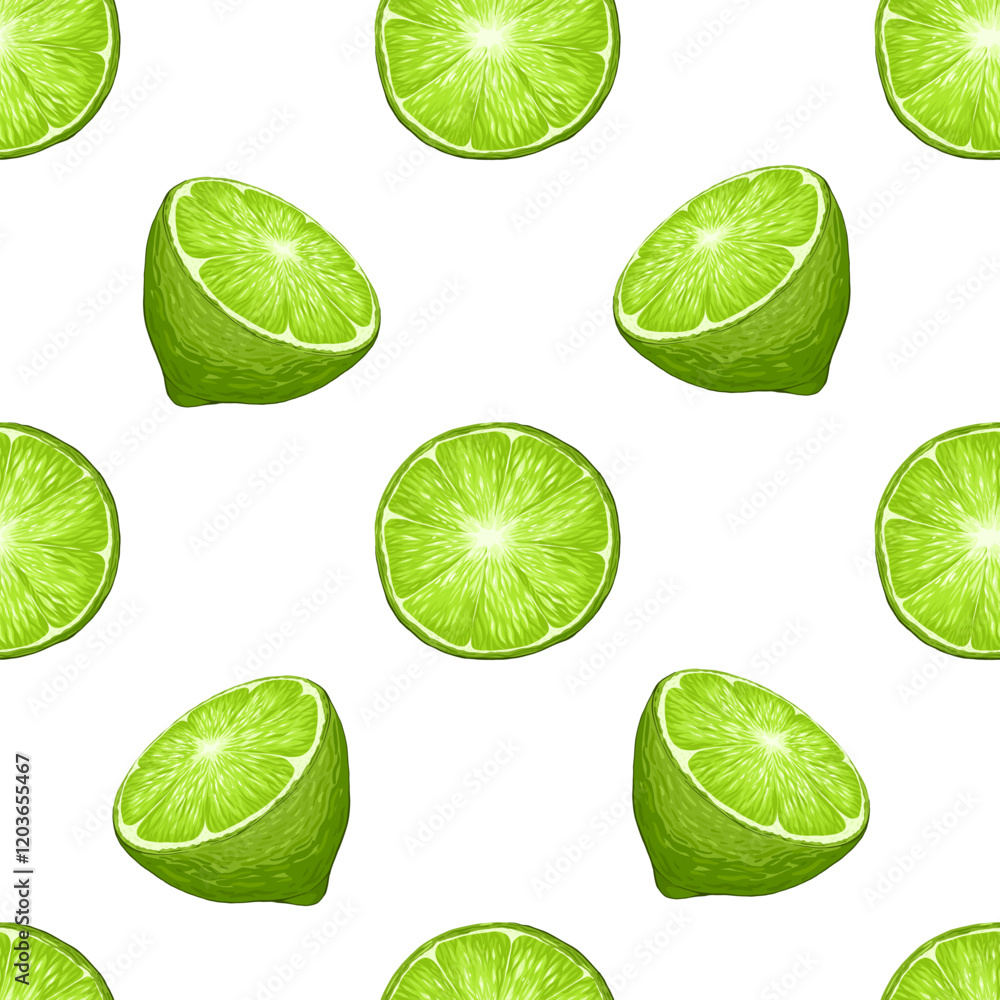 Sliced limes vector seamless pattern. Trendy hand drawn texture. Modern simple grid design for paper, cover, fabric, interior decor and other use on white background Sliced limes vector seamless pattern. Trendy hand drawn texture. Modern simple grid design for paper, cover, fabric, interior decor and other use on white background