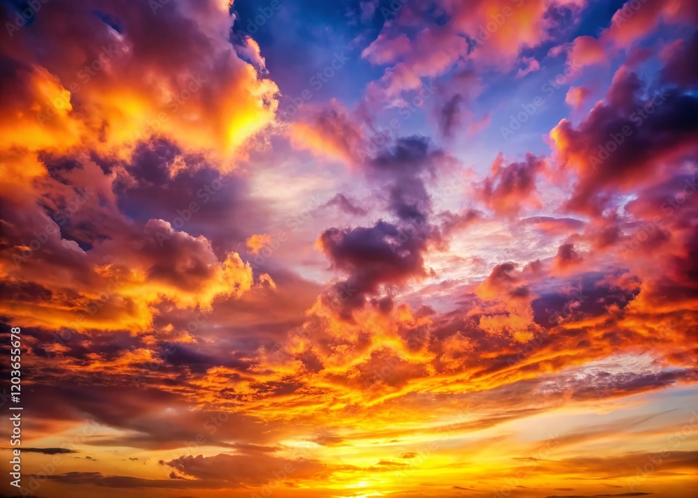 Fototapeta premium Dramatic Sunset Sky with Vibrant Clouds - Copy Space Left - Stock Photo