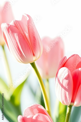 Soft pink tulips illuminated by the sun.  photo