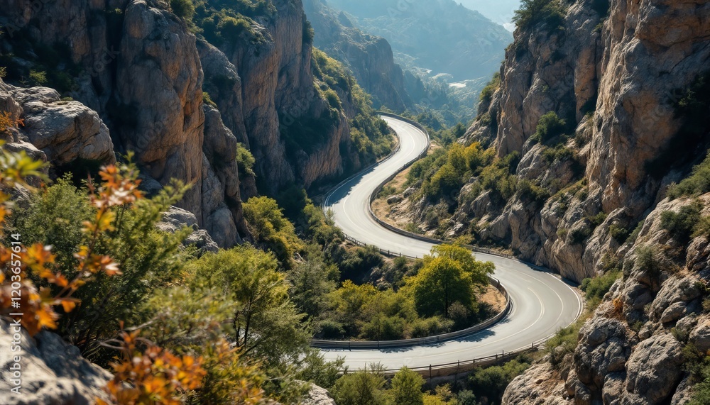 Winding Mountain Road Through A Steep Gorge Winding Mountain Road Through A Steep Gorge