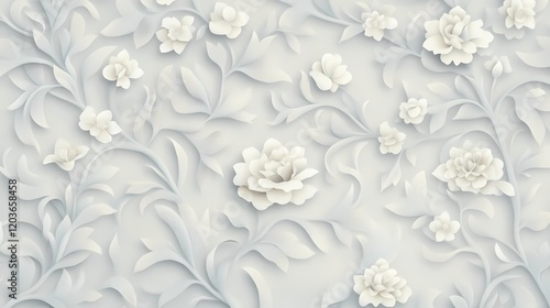 Wallpaper Mural Elegant white floral 3D relief pattern on a soft background. Torontodigital.ca