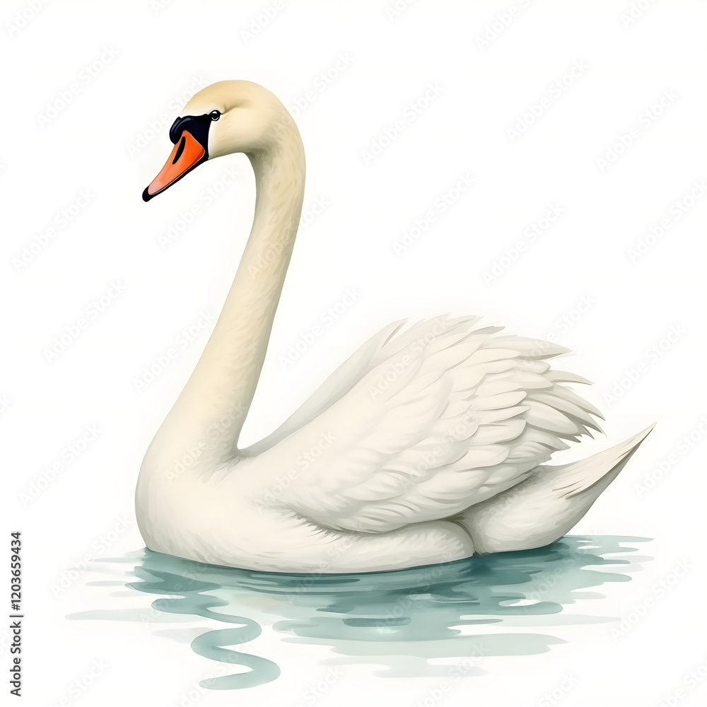 Fototapeta premium An exquisite watercolor illustration of a swan in soft pastel colors with delicate hand details.