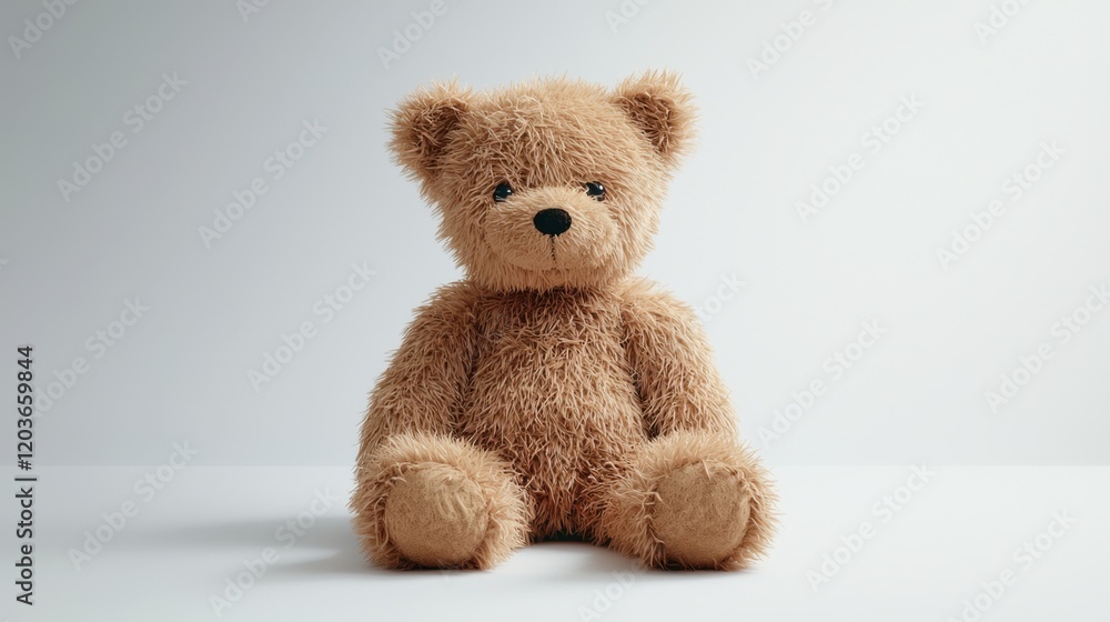 Obraz premium Cute teddy bear isolated on light background. Retro fluffy soft stuffed toy. Valentine day symbol