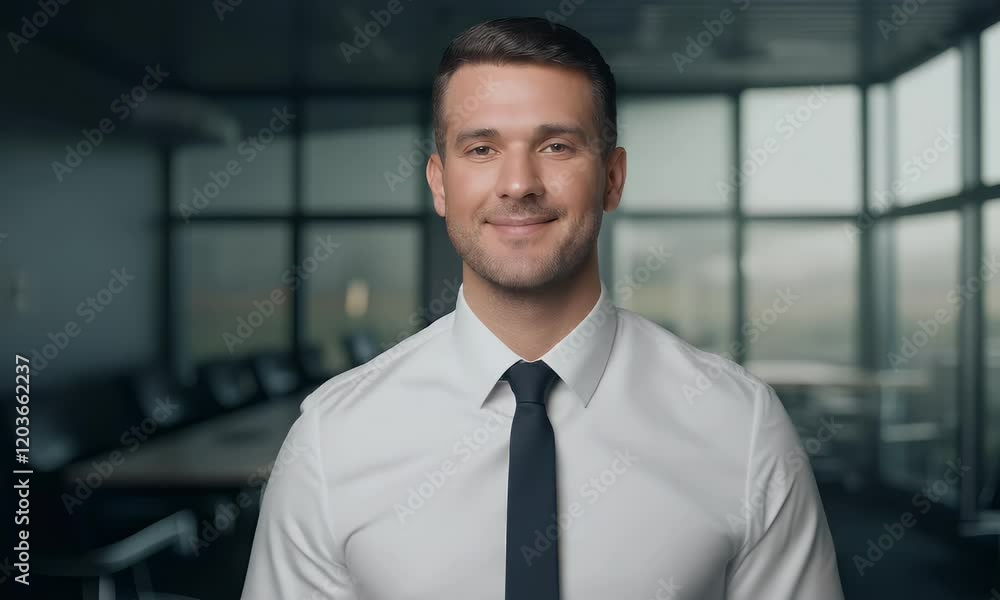 Confident Businessman Portrait: Smiling Professional in Modern Office Confident Businessman Portrait: Smiling Professional in Modern Office