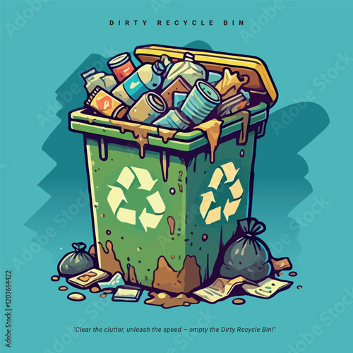 dirty recycle bin, dirty trash bin, dirty garbage bin vector illustrations for multipurpose designs