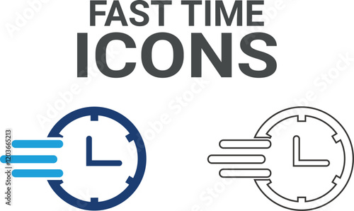 Fast Time icon. Timer, alarm, schedule, hourglass, clock icons. Solid icon collection.