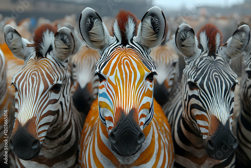 Striking Herd of Zebras in African Savanna: A Vibrant Display of Nature's Patterns