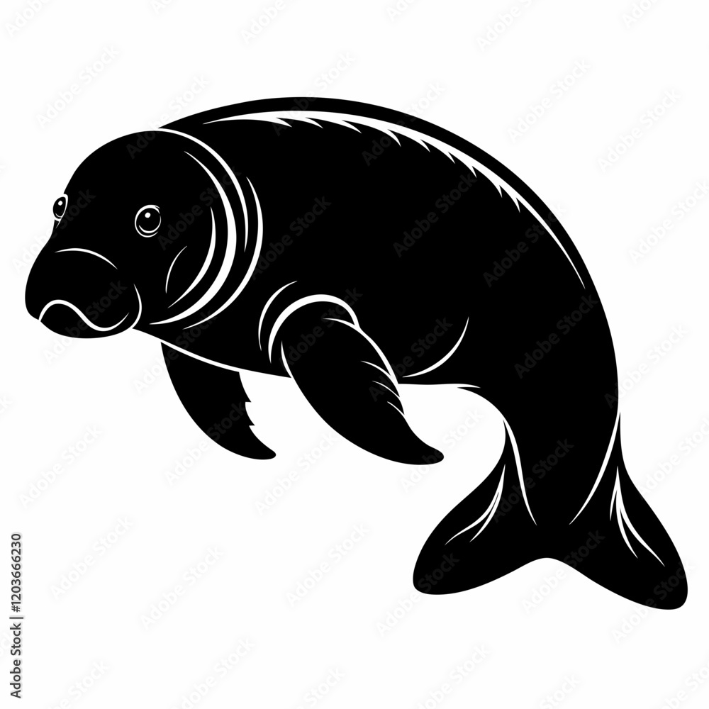 manatee vector Silhouette black animal illustration on white background manatee vector Silhouette black animal illustration on white background