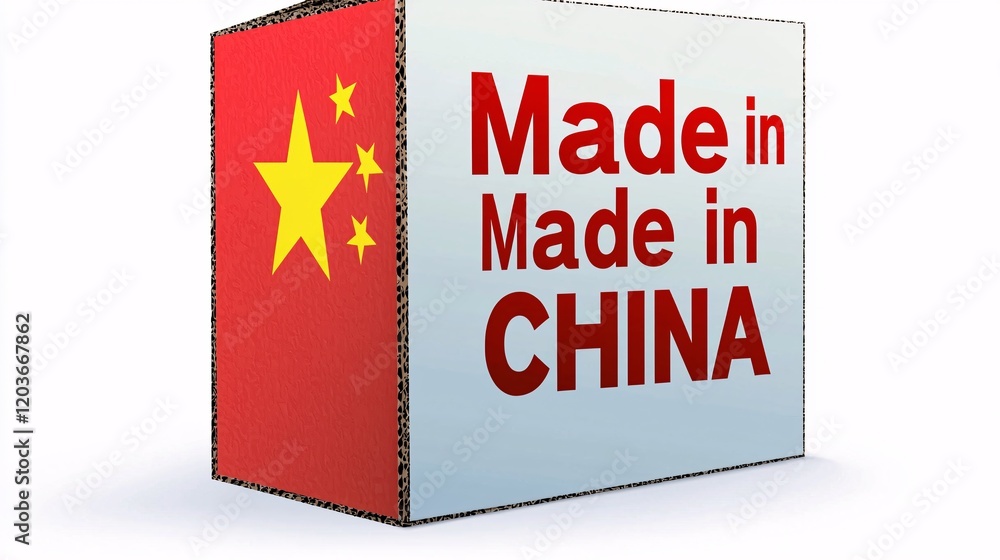 .isolate on white backgroundA sleek vector image of a shipping box with Made in China text on the side, isolated against a white background. .isolate on white backgroundA sleek vector image of a shipping box with Made in China text on the side, isolated against a white background.
