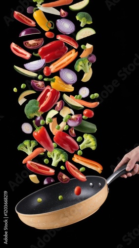 Person is cooking vegetables in a pan