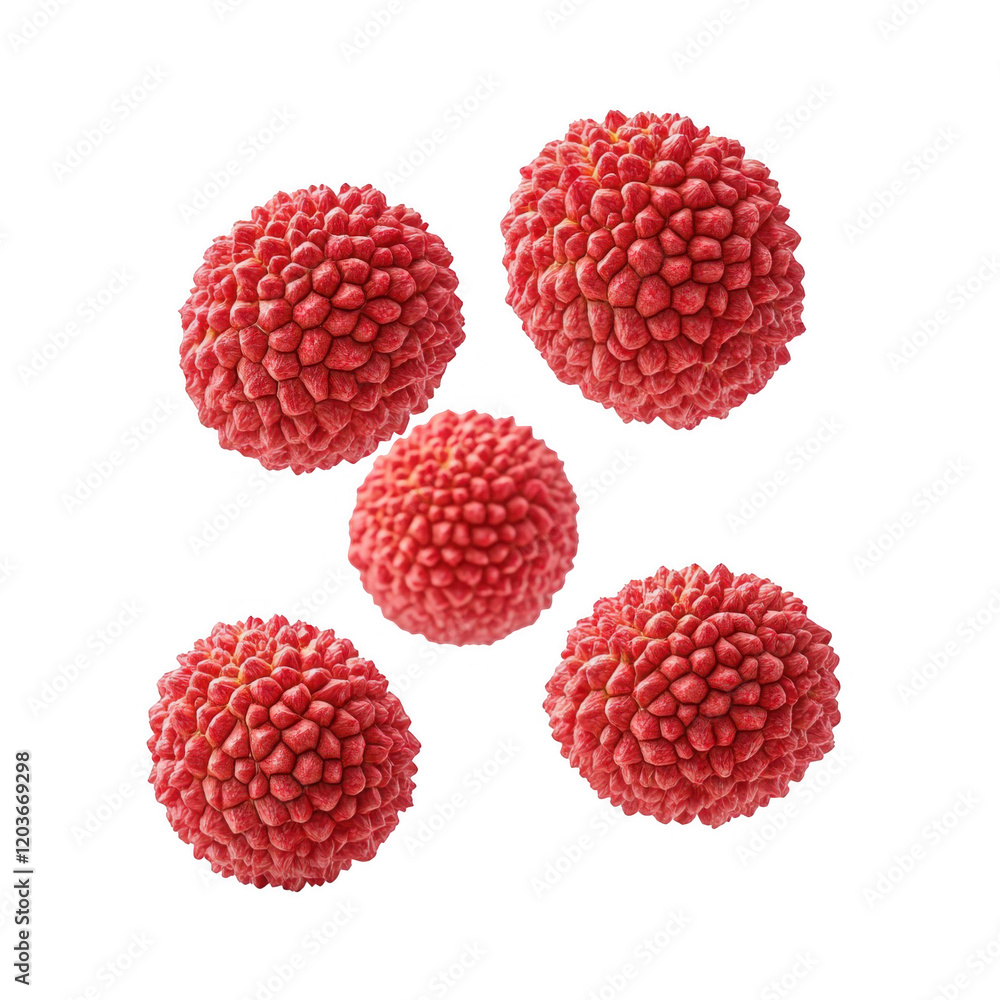 Five Juicy Lychee Fruits Isolated on White Background, Fresh and Colorful Tropical Superfood for Healthy Eating and Culinary Uses, PNG Format Five Juicy Lychee Fruits Isolated on White Background, Fresh and Colorful Tropical Superfood for Healthy Eating and Culinary Uses, PNG Format