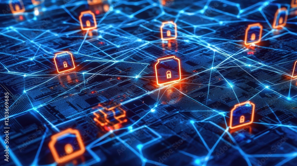 Holographic shields surrounding a glowing data center, emphasizing network security and encryption. Holographic shields surrounding a glowing data center, emphasizing network security and encryption.