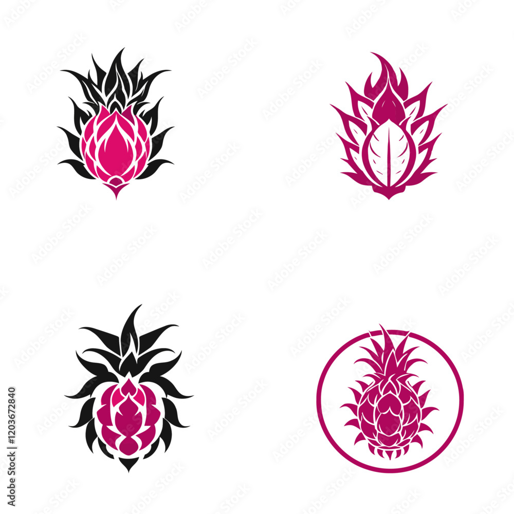 Obraz premium Dragon Fruit Flat Design Fruit vector Icon