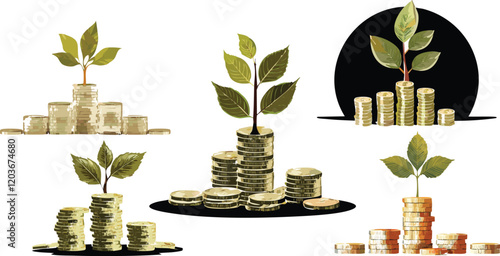 Coins on the tree. Business investment ideas coin tree planting and saving money tree coin tree money growth idea for bank or bank vector illustration.