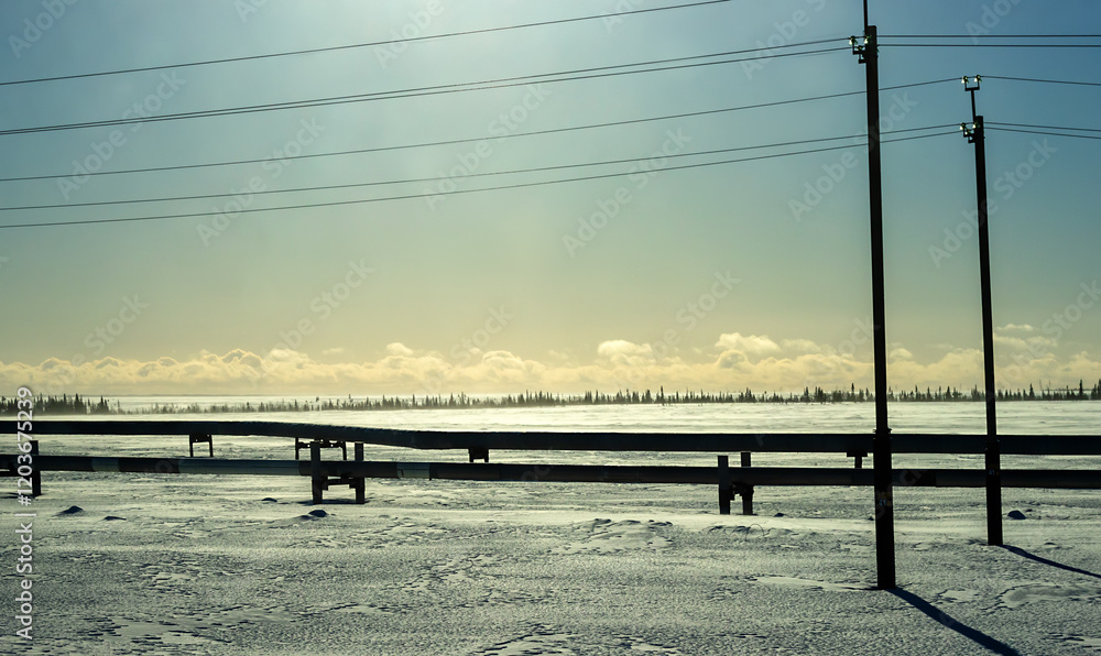 Obraz premium Nearby, the Samotlor oil field is the largest oil field in Russia