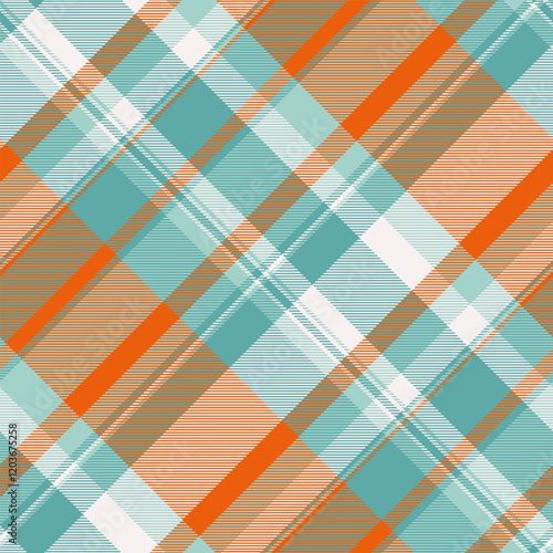 Royalty check pattern textile, stitch fabric tartan background. Quiet texture plaid seamless vector in teal and bright colors.