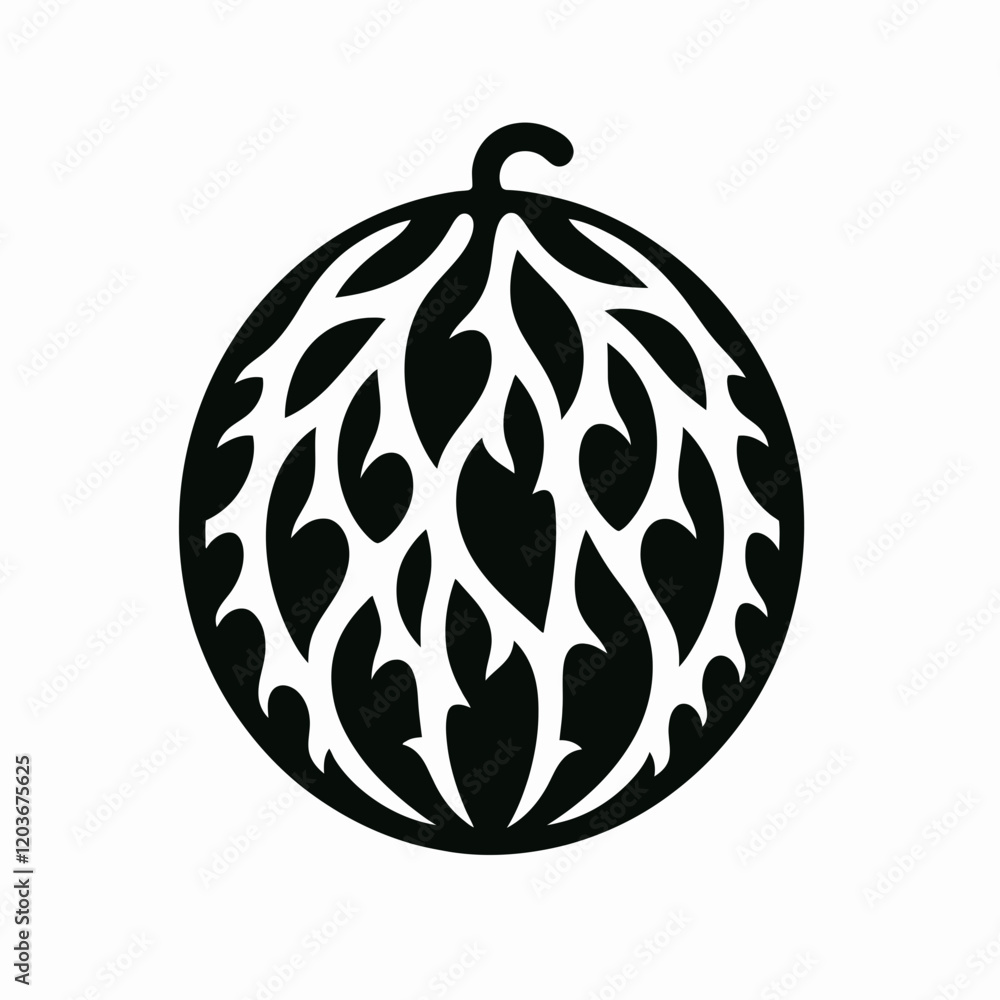 Honeydew Melon silhouette in black on a white background Honeydew Melon silhouette in black on a white background