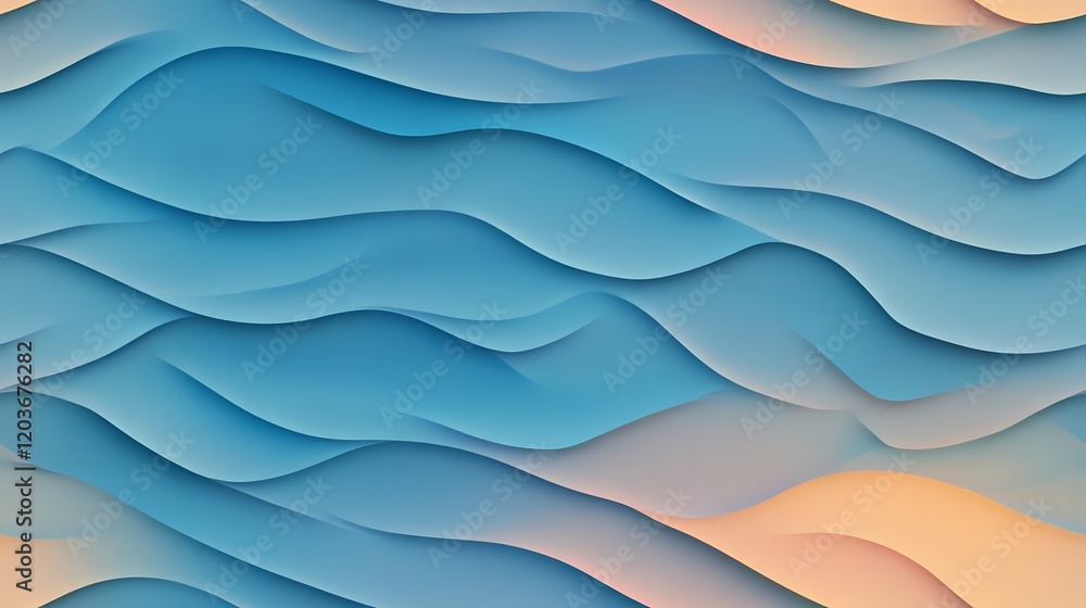 Obraz premium Abstract layered wave background in blue and peach tones.