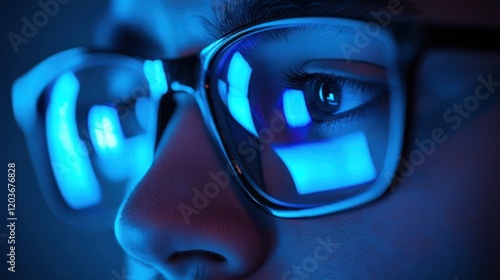 Wallpaper Mural Close-up of a Person Wearing Glasses with Blue Light Reflection Torontodigital.ca