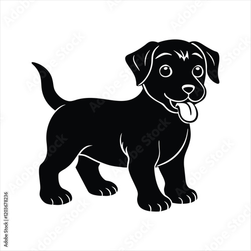 black Labrador retriever puppy Dog  vector image silhouette art style with white background