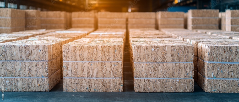 A warehouse filled with neatly stacked bales of straw, illuminated by warm sunlight, showcasing an organized agricultural storage environment. A warehouse filled with neatly stacked bales of straw, illuminated by warm sunlight, showcasing an organized agricultural storage environment.