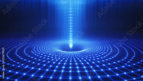 A glowing blue vortex with a grid pattern, suggesting depth and technology.