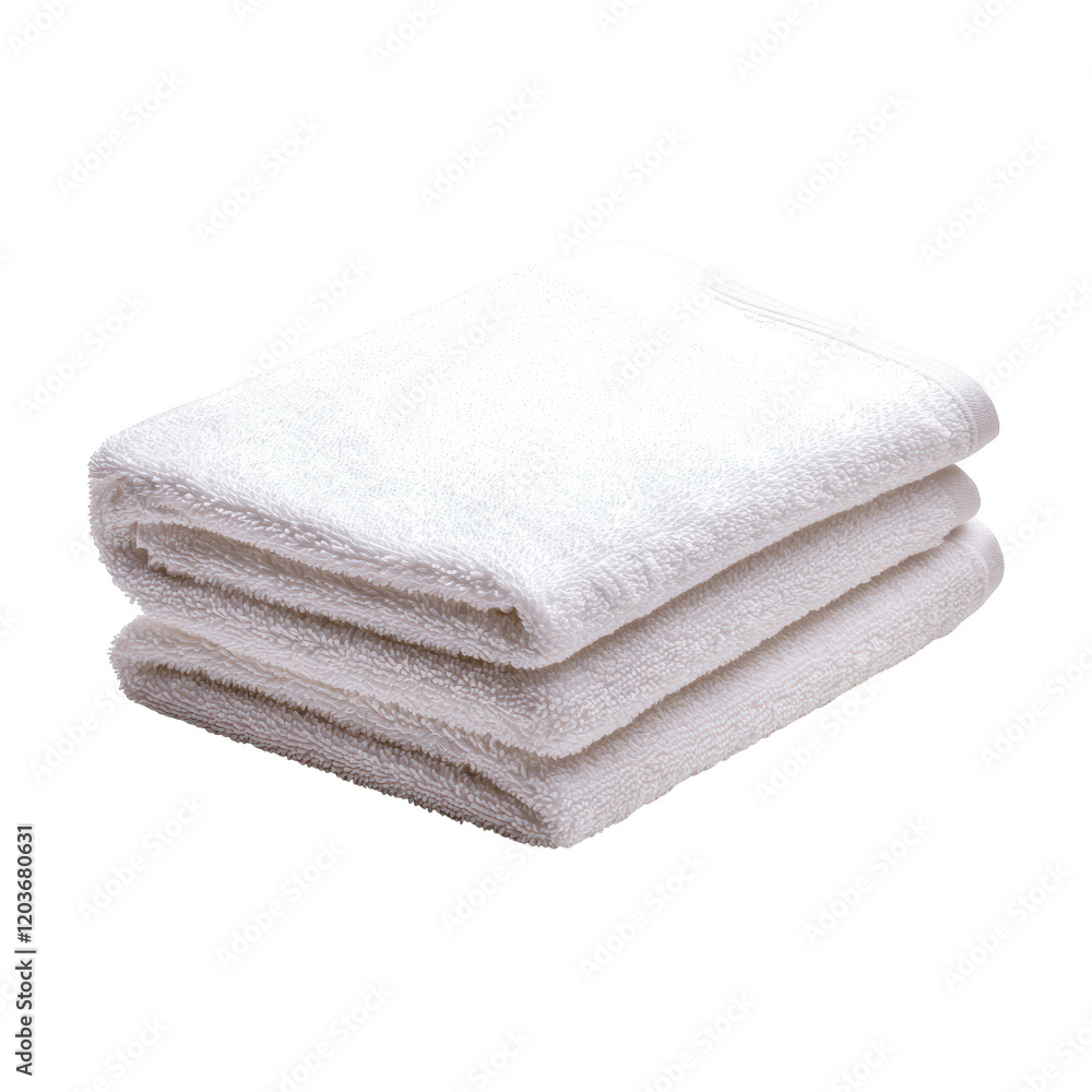 Two neatly folded white towels stacked together, showcasing soft and clean fabric texture Two neatly folded white towels stacked together, showcasing soft and clean fabric texture