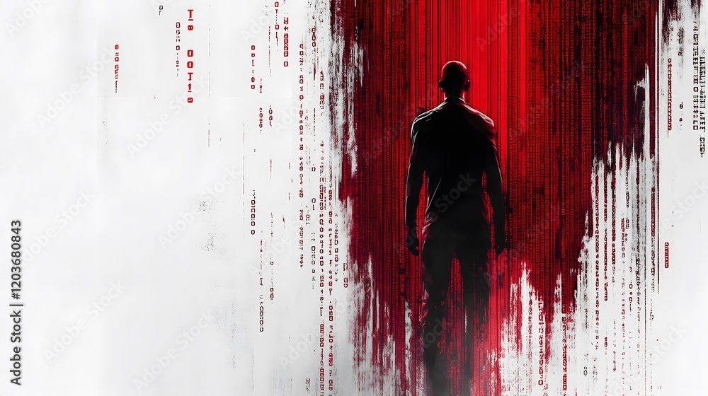 Obraz premium Binary code background, white and red color matrix, with lines creating a technological atmosphere