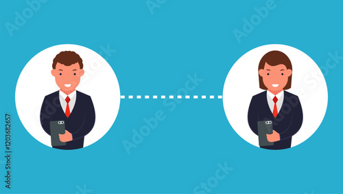 Virtual Online Communication Business Illustration Graphic Vector Style. Character Concept Under Discussion