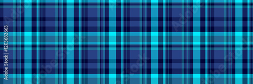 Ornate texture background textile, tablecloth plaid seamless pattern. Finish tartan check vector fabric in cyan and blue colors.
