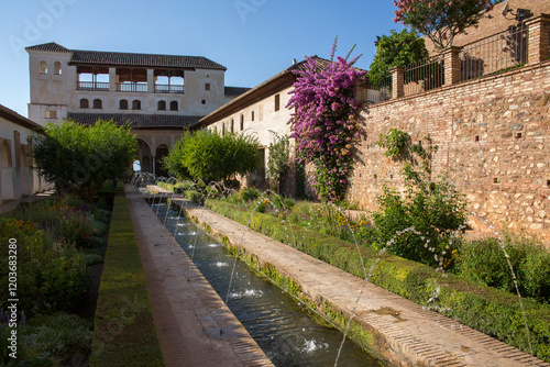 Fountain in the Generalife park located inside the Alhambra complex in Granada, Spain.