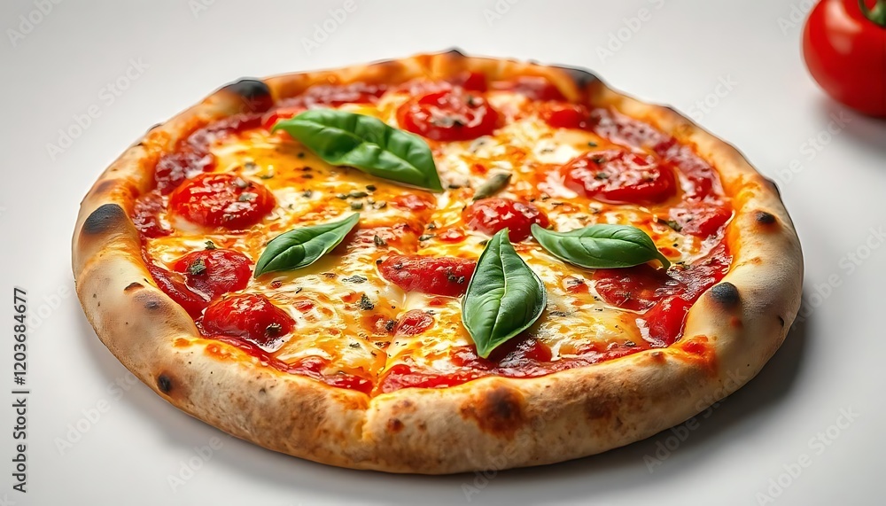 Delicious Pizza with Salami and Cheese, Freshly Made and Isolated on a White Background Delicious Pizza with Salami and Cheese, Freshly Made and Isolated on a White Background