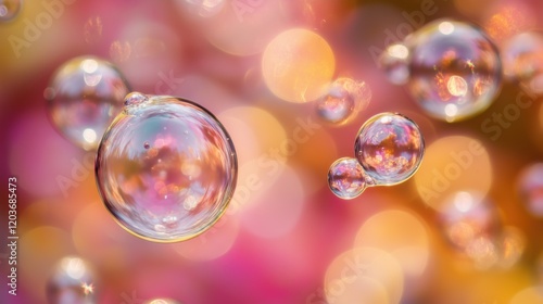 Colorful bubbles floating in a blurred background of vibrant hues during a celebration or joyful moment