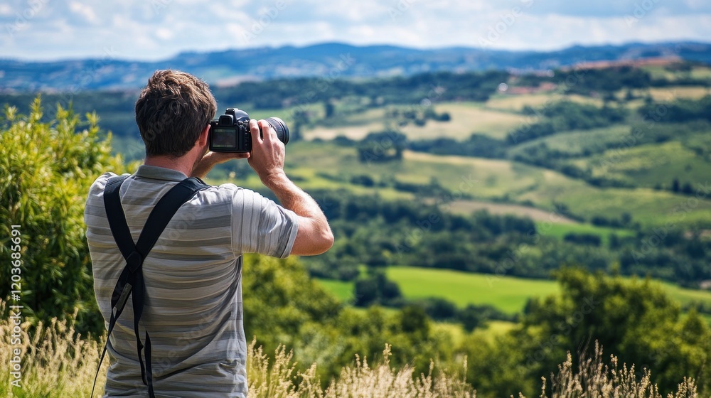 Photographer Capturing Breathtaking Landscape Photographer Capturing Breathtaking Landscape