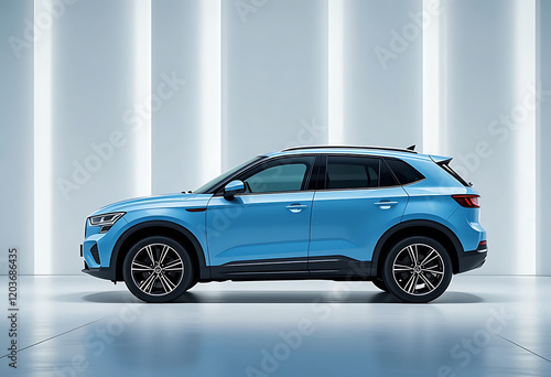 Generic modern SUV car in concrete garage. Car design is generic and not based on any real model or brand. 3D generated image.