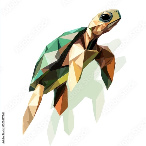 Polygonal turtle illustration, isolated, animal art, nature design, digital art photo