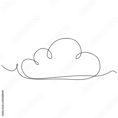 Clouds one continuous line drawing, Vector illustration drawn with one continuous line of clouds in the sky. Single line concept of overcast cloudy weather, Cloud one line drawing.