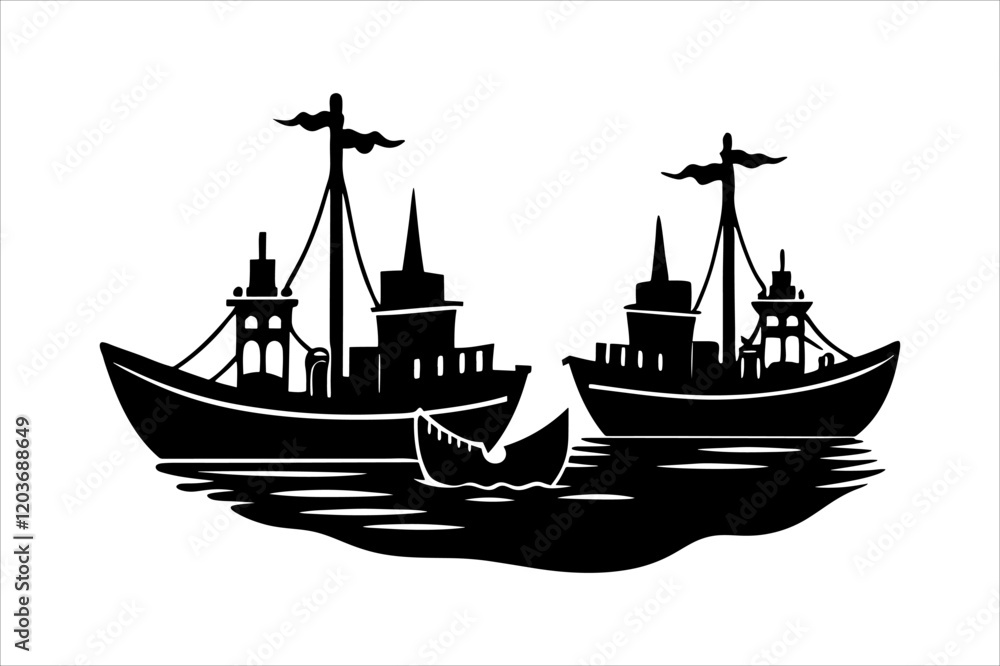 Highly Detailed Boat Silhouettes Highly Detailed Boat Silhouettes