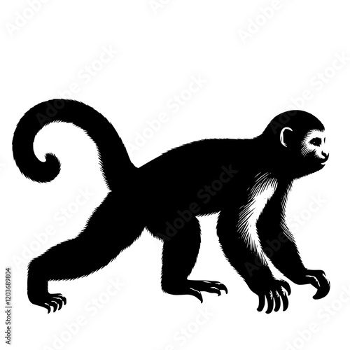 black and white illustration of a Howler monkey, silhouette of a Alouatta, silhouette of a Howler monkey 