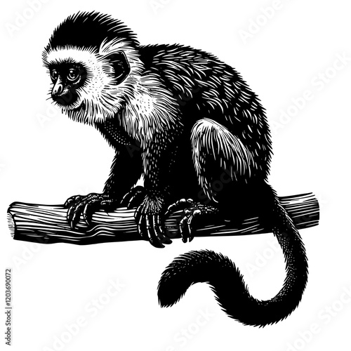 black and white Titi monkey, silhouette of a Callicebus