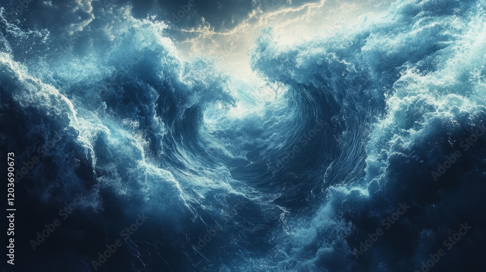 Dramatic Ocean Waves Creating Turbulent Water Swirls and Spray Dramatic Ocean Waves Creating Turbulent Water Swirls and Spray