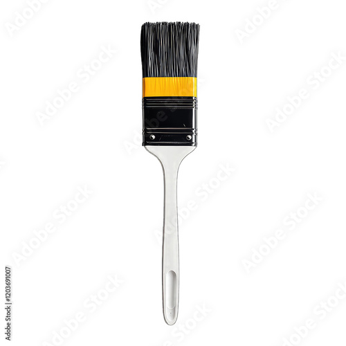 White paintbrush with black bristles and a yellow tip, isolated on a white background, in a side view, flat lay. Mockup for product display presentation. Paint brush.png transparent photo