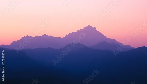 Majestic Mountains Silhouetted Against a Pink Sunset Sky photo