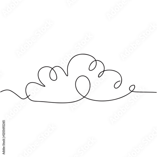 Clouds one continuous line drawing, Vector illustration drawn with one continuous line of clouds in the sky. Single line concept of overcast cloudy weather, Cloud one line drawing.