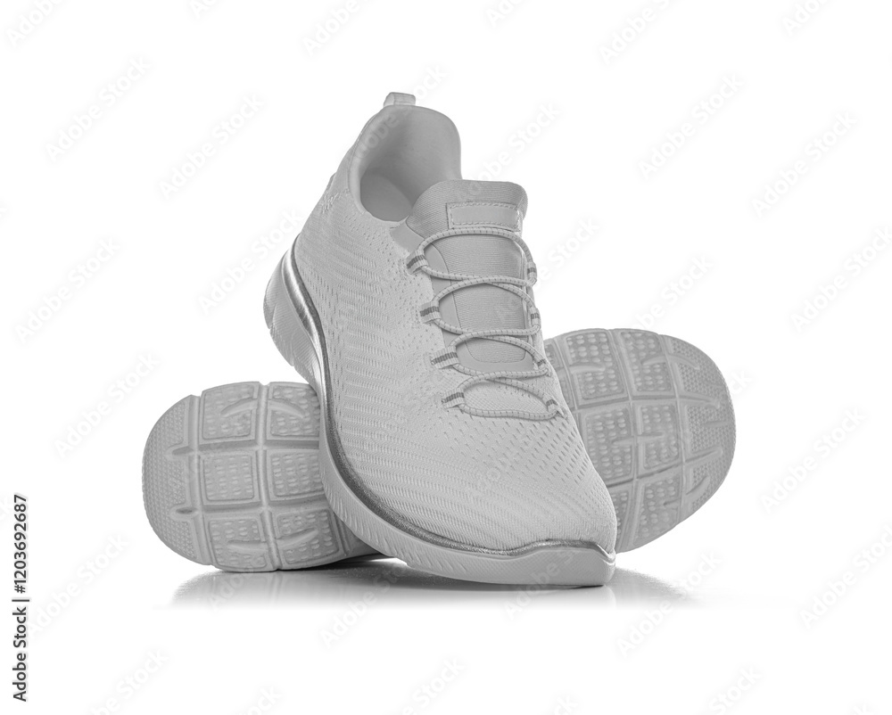 White sneakers isolated on a white background. White sports shoes.