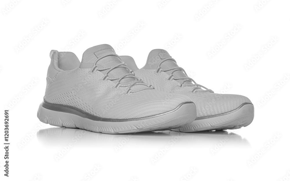 White sneakers isolated on a white background. White sports shoes.