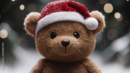 Wallpaper Mural Adorable teddy bear wearing a festive Santa hat surrounded by soft snowfall and twinkling lights creating a charming holiday ambiance Torontodigital.ca