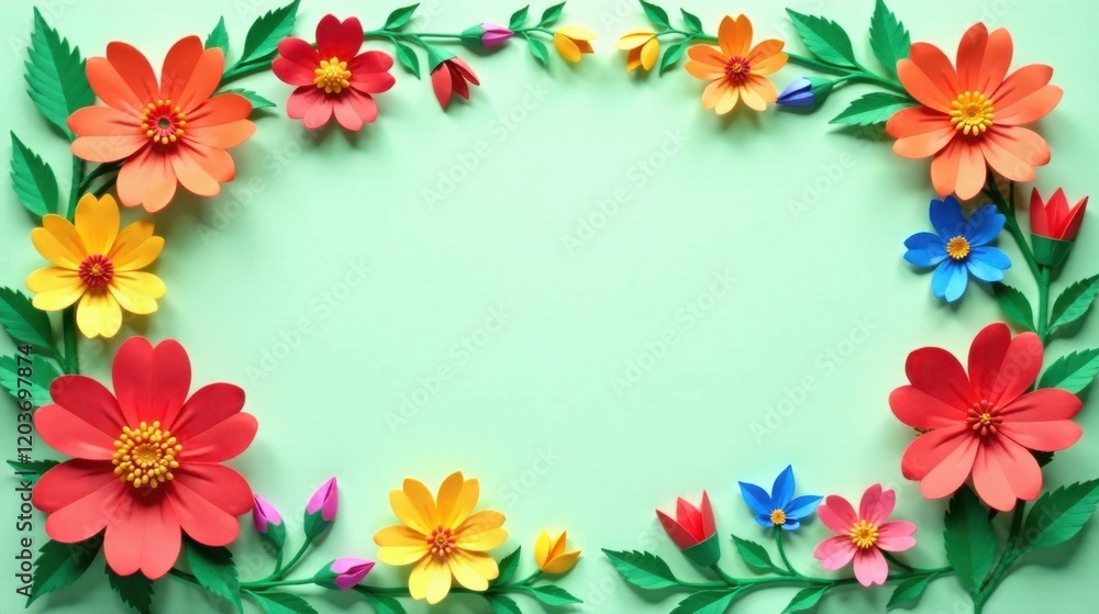 Obraz premium Vibrant Paper Flowers Create a Festive Frame for Your Designs and Messages
